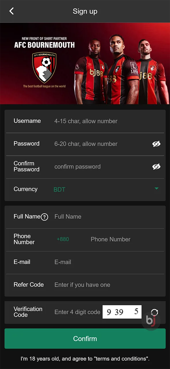 A form to create an account in the Baji app.