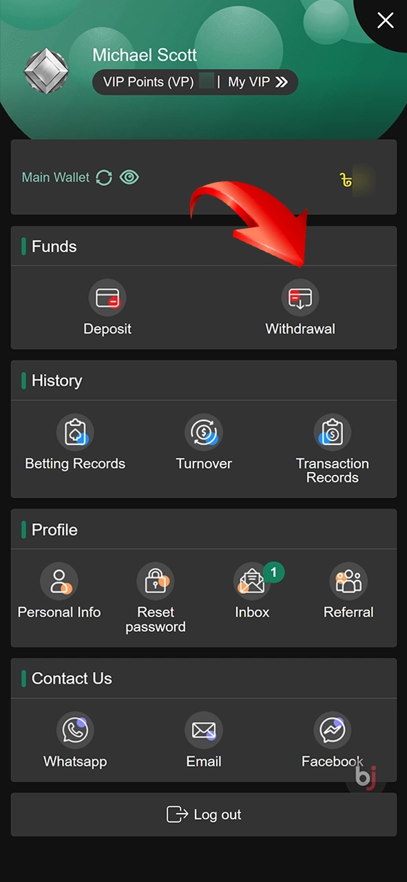 Open the Withdrawal section of Baji Live.